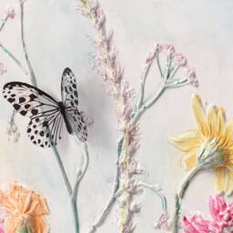 Tile Wild Flowers Mix Cast. Botanical Decorative Unique Plaster Wall Art Frame Wood Concrete Impression Pressed Flowers Eco Friendly - thumbnail 3