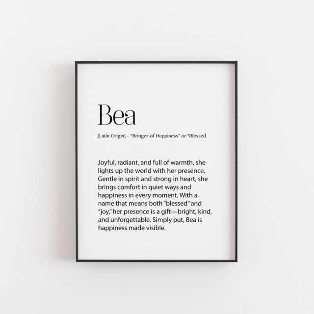 Bea Name Meaning Print - Joyful, Gentle & Bright Wall Art, Baby Girl Gift, Nursery Decor, Latin Origin Poster, Uplifting Art - image 1