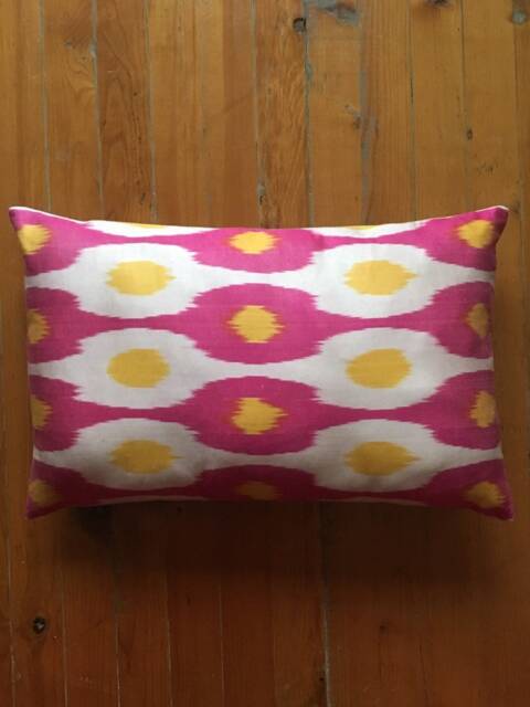 Uzbek Ikat Pillow Cover Handwoven Silk Ethnic Lumbar - image 1