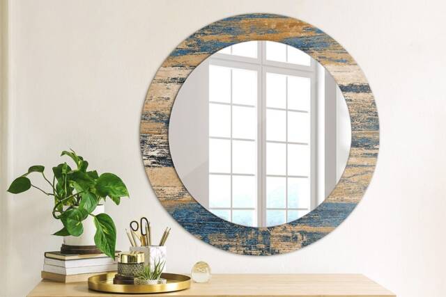 Abstract Wood, Brown, Round Mirror Frame, Wedding Gift, Decorative Wall, Bathroom - image 1