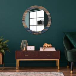 Abstract Wood, Brown, Round Mirror Frame, Wedding Gift, Decorative Wall, Bathroom - thumbnail 2