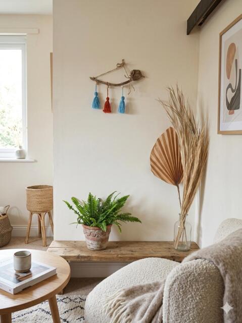 Wool & Driftwood Wall Decoration, Wall Art, Blue Hanging, Interior Decoration - image 1