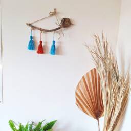 Wool & Driftwood Wall Decoration, Wall Art, Blue Hanging, Interior Decoration - thumbnail 2
