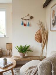 Wool & Driftwood Wall Decoration, Wall Art, Blue Hanging, Interior Decoration - thumbnail 1
