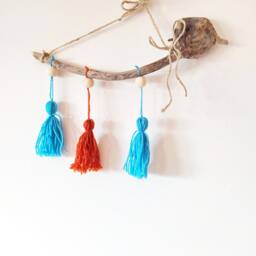 Wool & Driftwood Wall Decoration, Wall Art, Blue Hanging, Interior Decoration - thumbnail 3