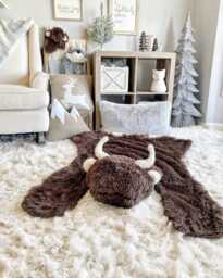 Brown Bison Rug in Faux Fur For Western Cowboy Nursery - thumbnail 1