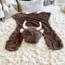 Brown Bison Rug in Faux Fur For Western Cowboy Nursery - thumbnail 2