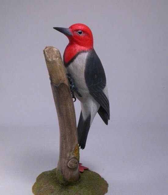 Red-Headed Woodpecker Hand Carved Wooden Bird - image 1