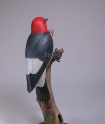 Red-Headed Woodpecker Hand Carved Wooden Bird - thumbnail 3
