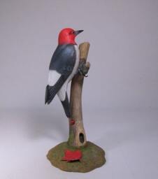 Red-Headed Woodpecker Hand Carved Wooden Bird - thumbnail 2