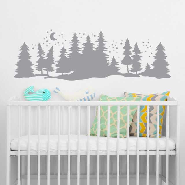 Pine Tree Forest Wall Decal Moon & Stars Nursery Decor Lw121 - image 1