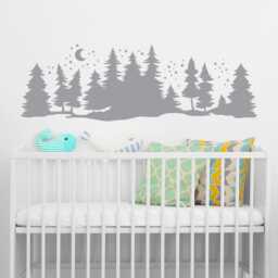 Pine Tree Forest Wall Decal Moon & Stars Nursery Decor Lw121 - thumbnail 1