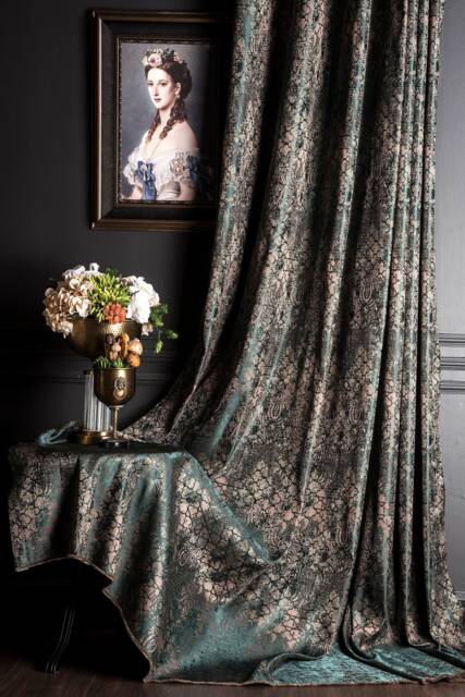 Green Damask Curtains Luxury Patterned Custom Drape - image 1