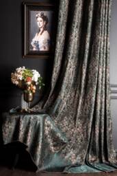 Green Damask Curtains Luxury Patterned Custom Drape - thumbnail 1