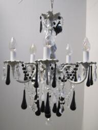 Shabby White With Silver 5 Arm Cherub Chandelier Black, White, Clear Crystal Teardrops. Mini Custom Made To Order - thumbnail 1