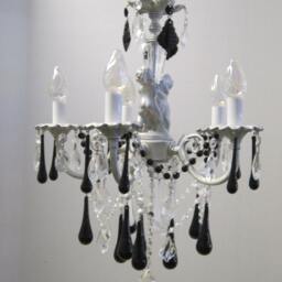 Shabby White With Silver 5 Arm Cherub Chandelier Black, White, Clear Crystal Teardrops. Mini Custom Made To Order - thumbnail 2