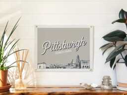 Pittsburgh, Pennsylvania Felt Poster Banner - City Skyline Wall Art Print Sign. Vintage City Line Drawing Pennant Home Decor. Handmade Gift - thumbnail 1
