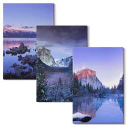 3 Piece Canvas Set - Mountain Landscapes At Dusk, Water Views, Purple Wall Art, Decor - thumbnail 2