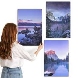 3 Piece Canvas Set - Mountain Landscapes At Dusk, Water Views, Purple Wall Art, Decor - thumbnail 3