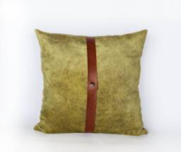 Light Green Velvet Pillow Cover With Faux Leather Strap