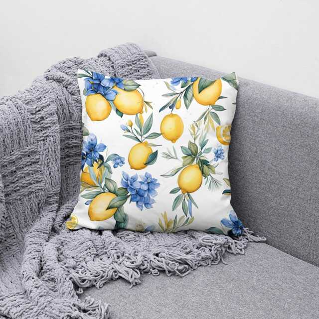 Lemon Floral Canvas Cushion Cover Vibrant Home Decor - image 1