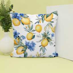Lemon Floral Canvas Cushion Cover Vibrant Home Decor - thumbnail 2