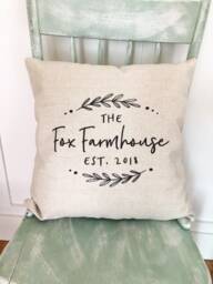 Personalized Linen Monogram Pillow Cover Rustic Farmhouse Decor - thumbnail 1