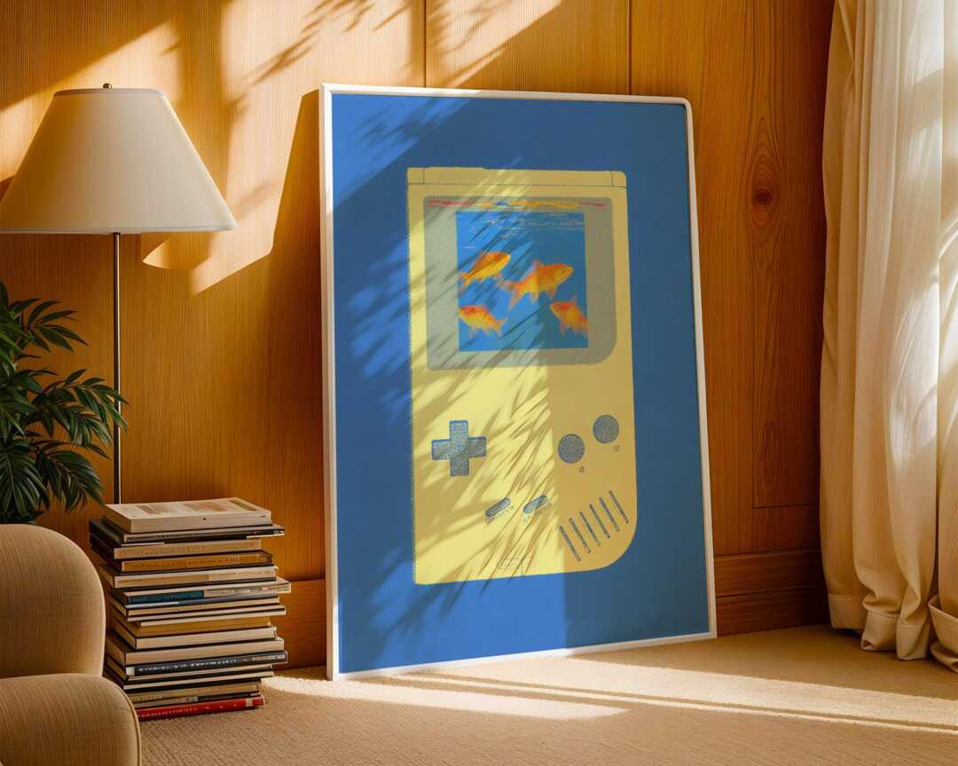 Retro Gameboy Console Print Nintendo Wall Art Quirky Fish Pop