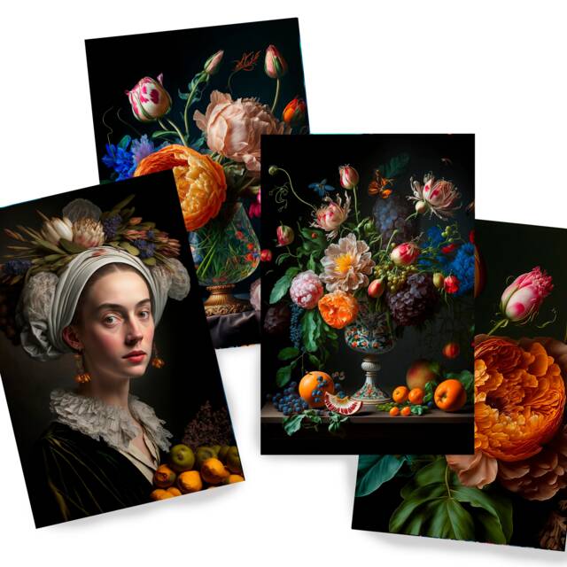 still Life Ds0140- Digital Print Set Of 4 - Synthography Fine Art Prints Printed On Glossy Premium Photo Paper - image 1