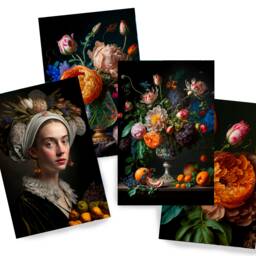still Life Ds0140- Digital Print Set Of 4 - Synthography Fine Art Prints Printed On Glossy Premium Photo Paper - thumbnail 1