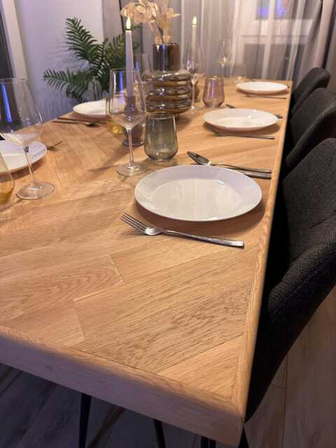 Solid Dark Oak Dining Table With A Herringbone Inlay & Optional Bench - image 1