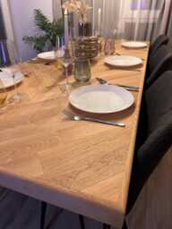 Solid Dark Oak Dining Table With A Herringbone Inlay & Optional Bench - thumbnail 1