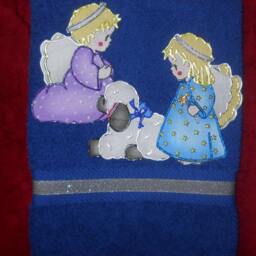 Appliqued Christmas Bathroom Hand Towel Angels & Lamb, Hand-Painted Decor - thumbnail 4