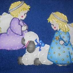 Appliqued Christmas Bathroom Hand Towel Angels & Lamb, Hand-Painted Decor - thumbnail 3