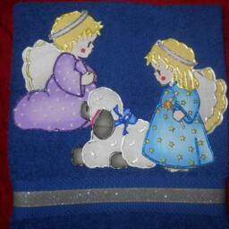 Appliqued Christmas Bathroom Hand Towel Angels & Lamb, Hand-Painted Decor - thumbnail 2
