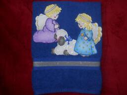 Appliqued Christmas Bathroom Hand Towel Angels & Lamb, Hand-Painted Decor