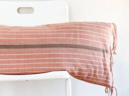 "Handwoven Lumbar Pillow Cover Vintage Karen Batik, Hemp Fringes - 14"" X 36" - thumbnail 1