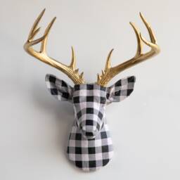 Faux Taxidermy Deer Head Fabric Wall Mount - Decor Farmhouse Gingham Fad4008/Fad4000 - thumbnail 1