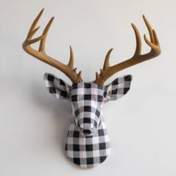 Faux Taxidermy Deer Head Fabric Wall Mount - Decor Farmhouse Gingham Fad4008/Fad4000 - thumbnail 3