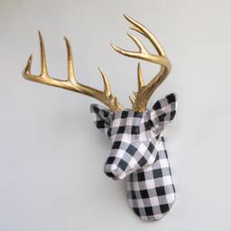 Faux Taxidermy Deer Head Fabric Wall Mount - Decor Farmhouse Gingham Fad4008/Fad4000 - thumbnail 2
