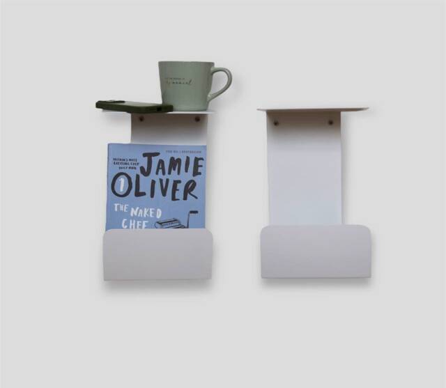 Modern Floating Nightstand Set Of 2, White Metal Bedside Shelves, Left & Right Wall Mounted Pair - image 1