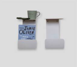 Modern Floating Nightstand Set Of 2, White Metal Bedside Shelves, Left & Right Wall Mounted Pair - thumbnail 1