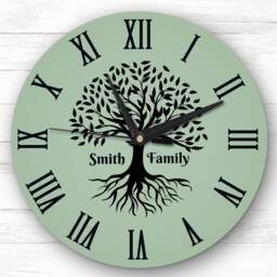 Family Tree Black Silhouette Green Personalised Gift Clock