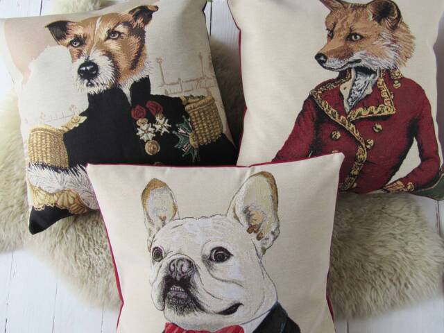 Cushion With Dogs 17x17 Inch Tapestry Dog Pillow Case Canvas Back Zipper - image 1