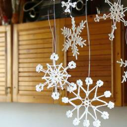 Crocheted Lace Snowflakes, Rustic Christmas Tree Ornaments, Set Of 6 - thumbnail 3