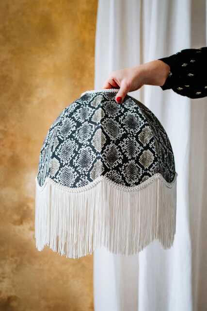The Bianca - Snakeskin Linen Fringed Lampshade Vintage Style, Pendant, Handmade in England - image 1