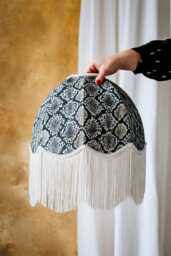 The Bianca - Snakeskin Linen Fringed Lampshade Vintage Style, Pendant, Handmade in England - thumbnail 1