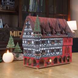 Midene Ceramic House Tea Light Candle Holder Home Decor Collectible Miniature Replica Of The Historic Town Hall Fulda F217 Tiny House - thumbnail 3