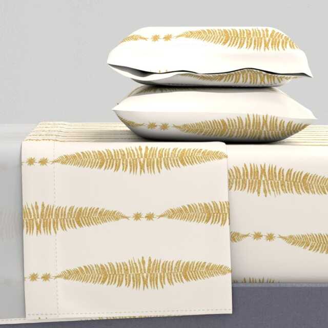 Gold Ferns Sheets - Fern Leaf On Cream By Etienne Botanical Autumn Mustard Cotton Sateen Sheet Set Bedding Spoonflower - image 1