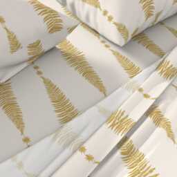 Gold Ferns Sheets - Fern Leaf On Cream By Etienne Botanical Autumn Mustard Cotton Sateen Sheet Set Bedding Spoonflower - thumbnail 2